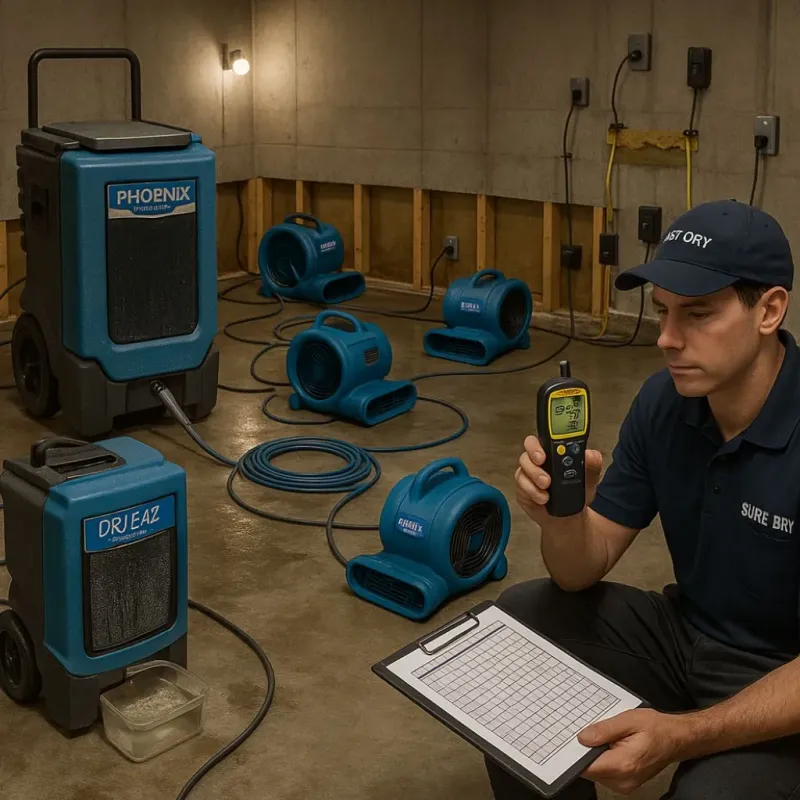 Structural Drying and Dehumidification process in Oakville, CT